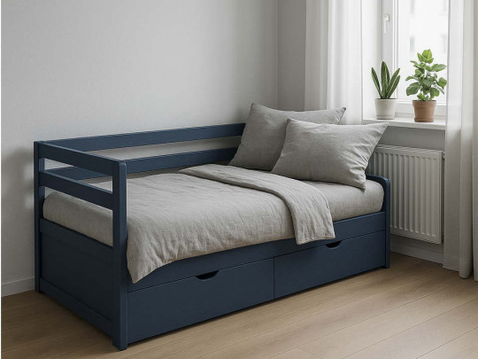 Кровать тахта Дуэт 2 спинки с ящиками синий по цене от 28 333 ₽ , стиль скандинавский, классический, минимализм, цвет синий 2 | Кровати