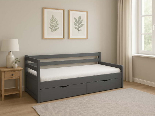 Кровать тахта Дуэт 2 спинки с ящиками серый Relaksan, стиль скандинавский, классический, минимализм, цвет серый, светло-серый