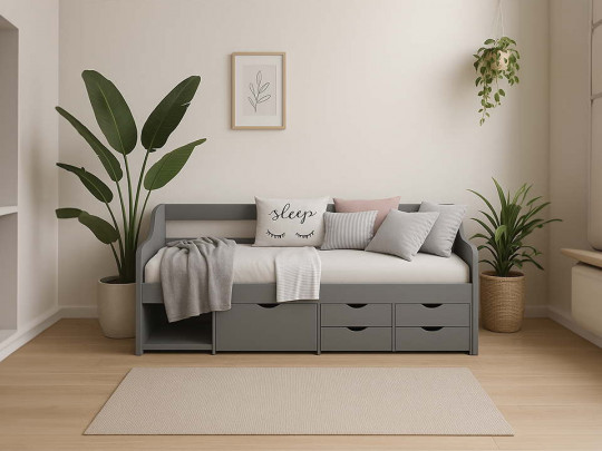 Кровать Анюта с ящиками серый по цене от 39 425 ₽ , стиль скандинавский, классический, цвет серый, светло-серый 2 | Кровати