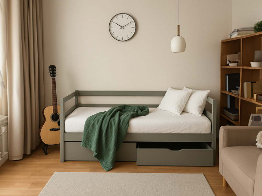 Кровать Кадет с ящиками серый по цене от 26 167 ₽ , стиль скандинавский, классический, минимализм, цвет серый, темно-серый 2 | Кровати