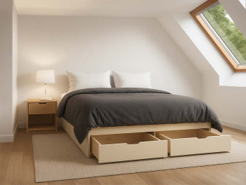 Кровать подиум Генрих на ножках 2 ящика бежевый