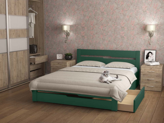 Кровать Андерсен с ящиками Relaksan, стиль классический, скандинавский, цвет зеленый, изумрудный