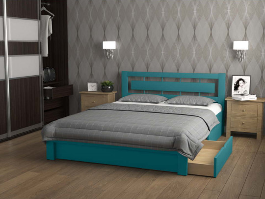 Кровать Соло с ящиками по цене от 28 067 ₽ , стиль классический, скандинавский, цвет зеленый, изумрудный 2 | Кровати с выкатными ящиками
