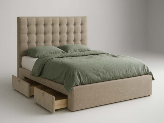 Мягкая кровать Агата с 2 ящиками Relaksan, стиль современный, цвет бежевый