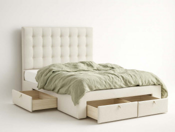 Мягкая кровать Агата с 3 ящиками белый