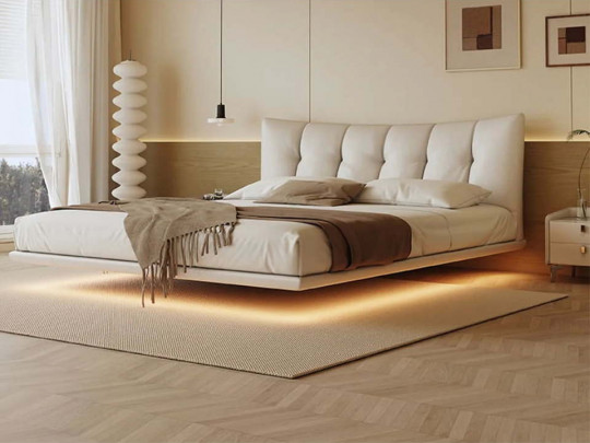 Парящая кровать Testiera Fly 32 с подсветкой | Парящие кровати - 4 Парящая кровать Testiera Fly 32 с подсветкой по цене от 71 250 ₽ , стиль современный, цвет бежевый 4 | Парящие кровати