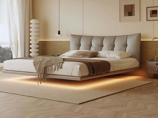 Парящая кровать Testiera Fly 32 с подсветкой | Парящие кровати - 1 Парящая кровать Testiera Fly 32 с подсветкой по цене от 71 250 ₽ , стиль современный, цвет бежевый 1 | Парящие кровати