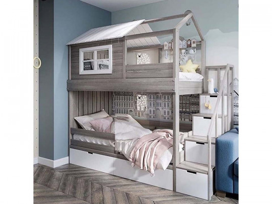 Двухъярусная кровать домик Велес Арт Kids Land №11 с ящиками по цене от 93 667 ₽ , стиль классический, цвет коричневый, белый 2 | Детские кровати