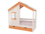 Двухъярусная кровать домик Велес Арт Kids Land №24 с ящиками Велес Арт, стиль классический, цвет оранжевый, бежевый