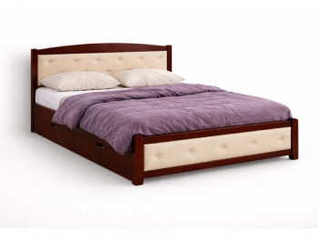 Кровать из массива дерева Березка кожа с ящиками