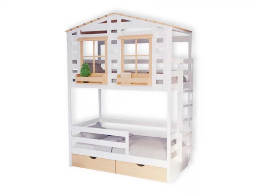 Двухъярусная кровать домик Велес Арт Кидс Лэнд №36 с ящиками Двухъярусная кровать домик Велес Арт Кидс Лэнд №36 с ящиками