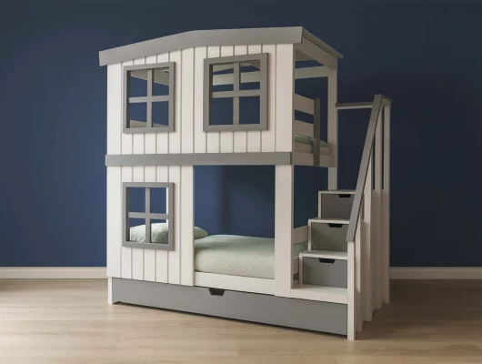 Двухъярусная кровать домик Велес Арт Кидс Лэнд №18 с ящиками