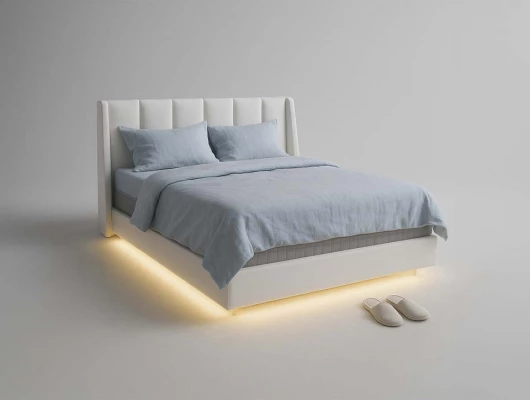 Парящая кровать Фрисби с подсветкой и ПМ белый